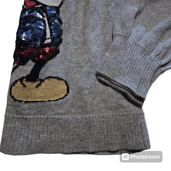 Disney Gap Mickey Mouse Sequin Hooded Sweater Grey Pullover Fall Size XSmall - Picture 3 of 8